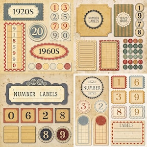 Vintage Ephemera Collage Sheets | Retro Junk Journal Printables | Aged Tickets, Calendars , Numbers, Labels For Scrapbooking. 20 Pages