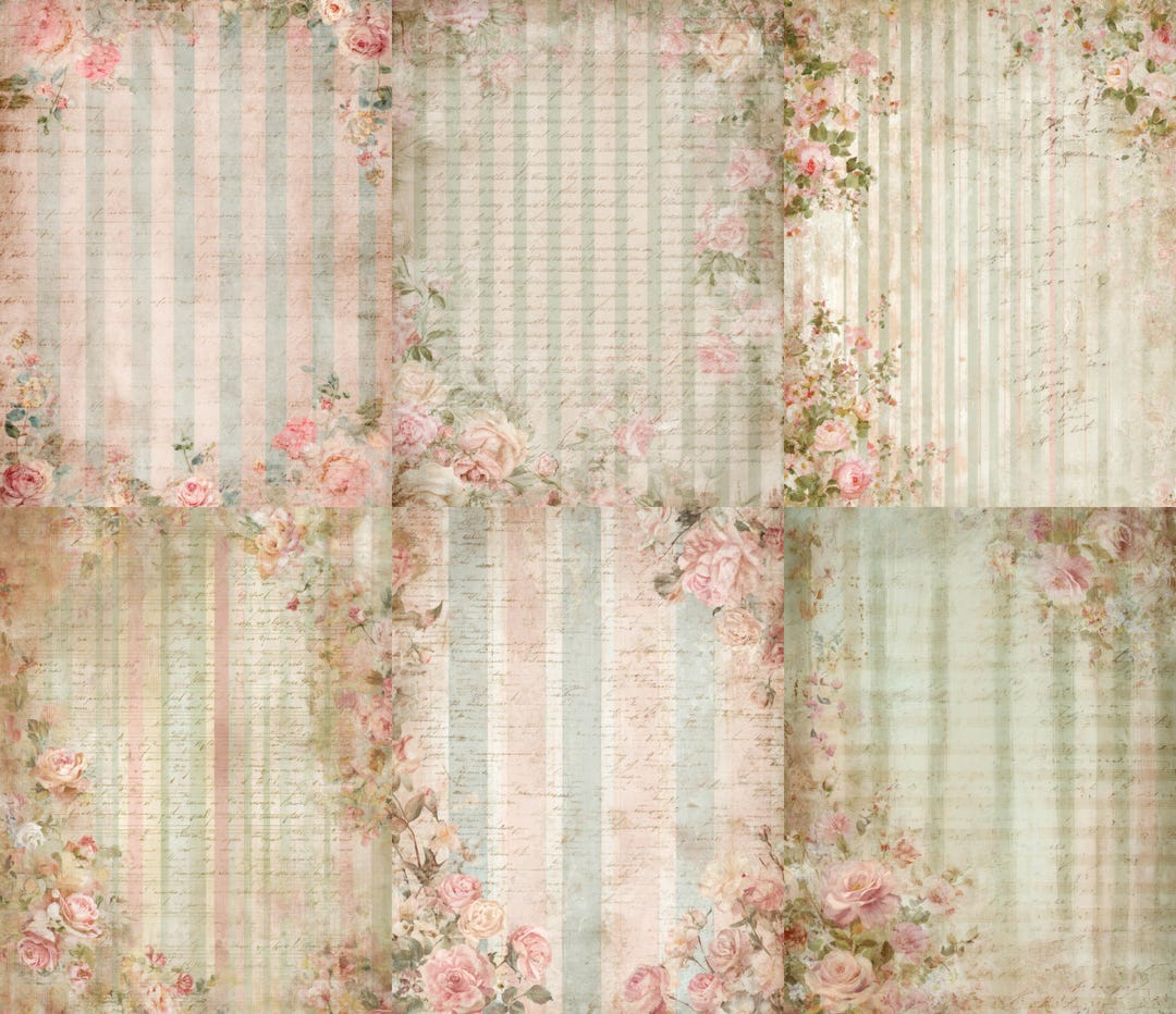 Green Floral Junk Journal Pages, Vintage Shabby Chic Pages, Pastel ...