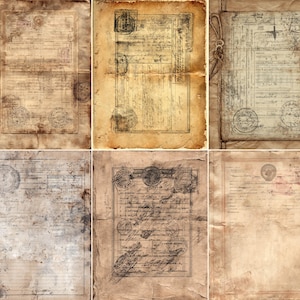 48 sidor med vintageresetillstånd, skräpjournalsidor från 1800-talet, pass-ephemerapaket, scrapbook-tillbehör för upptäcktsresande, digital nedladdning