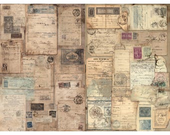 Vintage Ephemera zum Ausdrucken mit antiken Quittungen und verblassten Ledgern für Junk Journaling und Scrapbooking