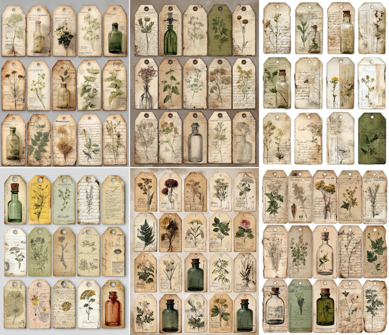 200+ Botanical Apothecary Tags Printable, Junk Journal Supplies, Herbal ...