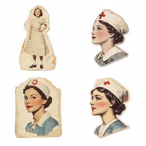 24 vintage sjuksköterskestansningar, medicinska tidskriftstryck, hälso- och sjukvårdskollagesamling, historisk karaktärskonst digital nedladdning