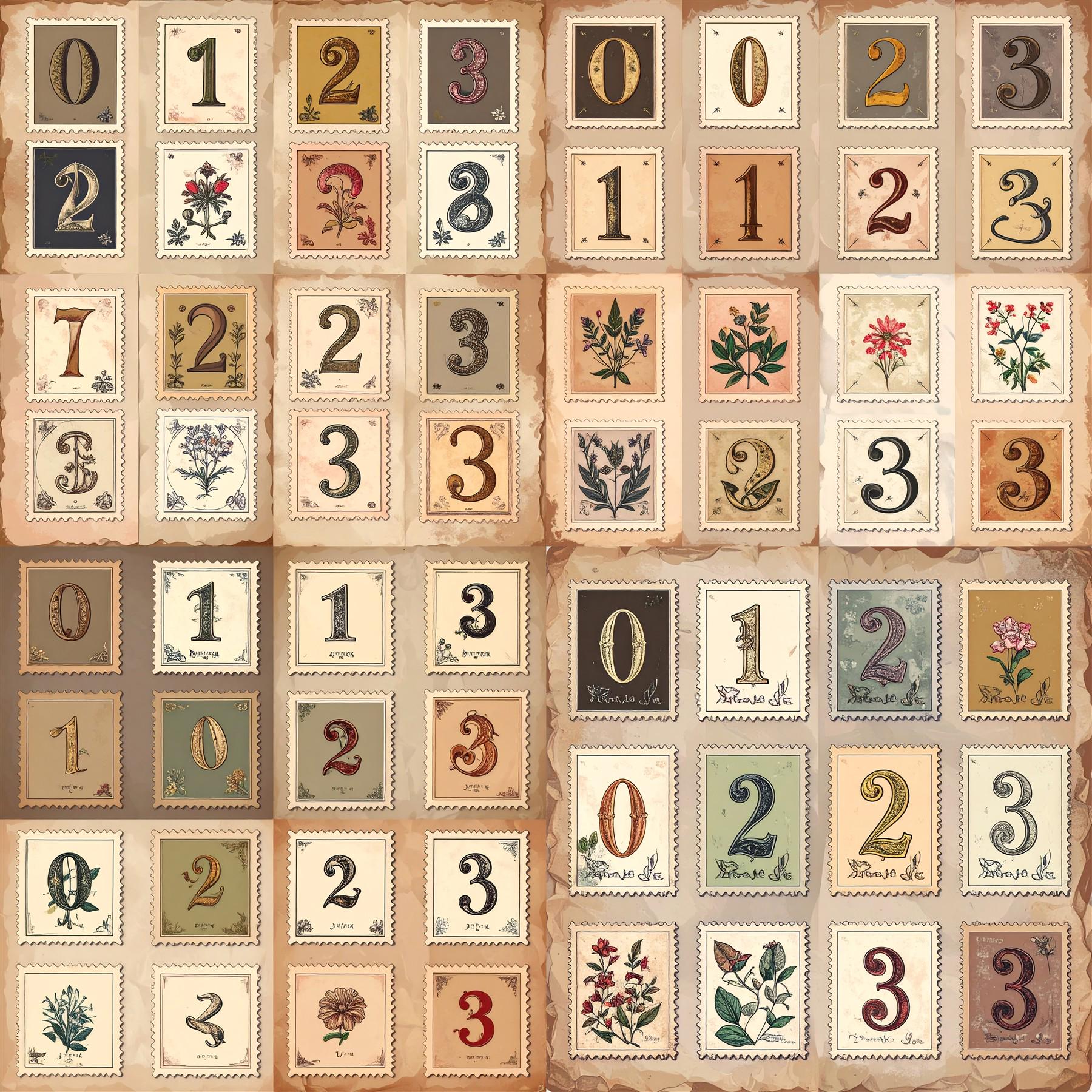 Number Postage Stamps Collage Sheet for Junk Journal Printable Ephemera ...