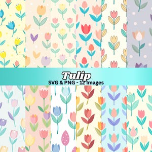 Tulip SVG PNG Pastel Floral Scrapbook Paper Digital Pattern Clipart Printable Paper Cut Files for Cricut Journals Planners Crafts