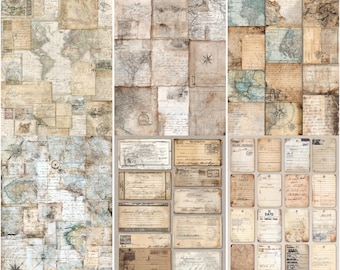 Tijdelijke bibliotheek- en cataloguskaarten voor junktijdschriften, afdrukbaar collageblad retro indexkaarten, verouderd papier voor scrapbookingambachten