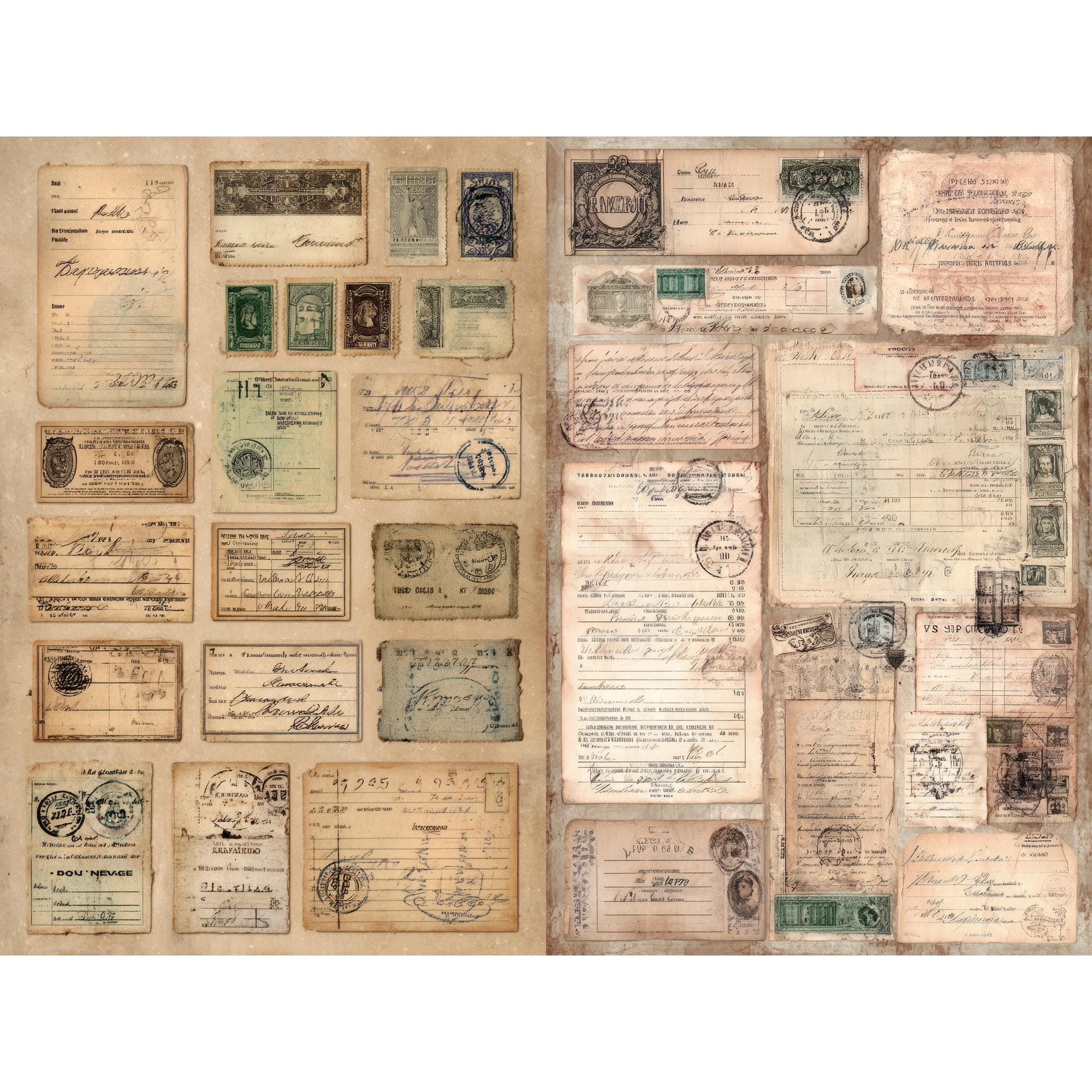 Vintage Ephemera Collage Sheet Printable With Antique Receipts Stamps ...