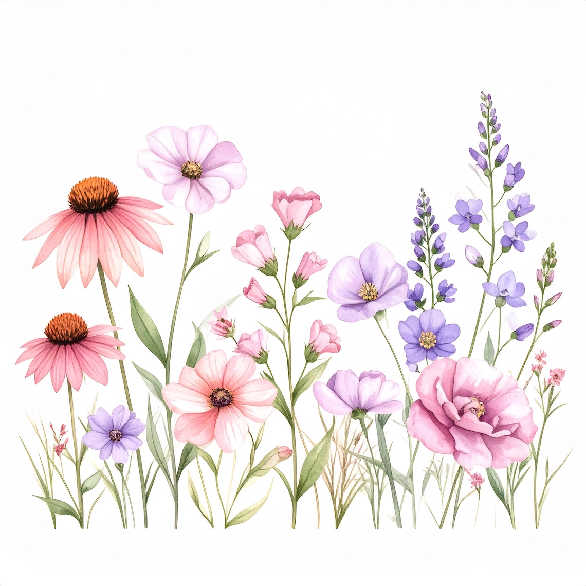 12 Boho Wildflower Watercolor Print Set Soft Meadow Floral Art for ...