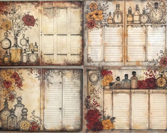 Vintage Ledger Junk Journal Kit, 38 Daily Record Printable Pages, Antique Journal Paper, Old Style Writing Ephemera
