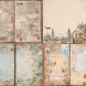 Retro Reise Junk Journal Kit, 36 Vintage Adventure Ephemera Seiten, alte Karte Scrapbook Papier, Wanderlust Printable für Journaling & Crafts