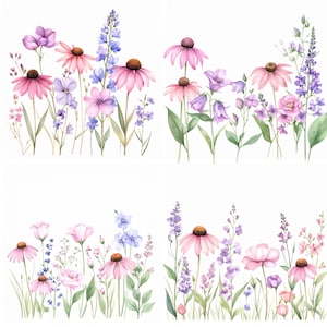 12 Boho Wildflower Watercolor Print Set Soft Meadow Floral Art for ...