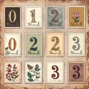 Number Postage Stamps Collage Sheet for Junk Journal Printable Ephemera ...