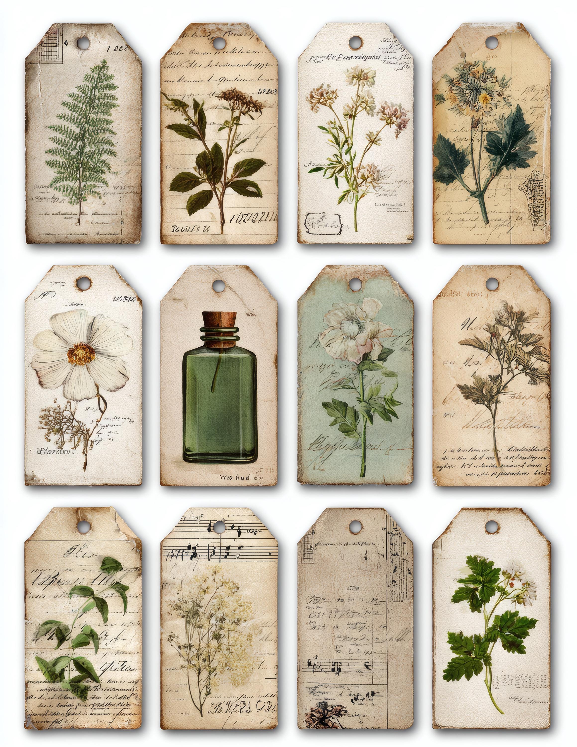 200+ Botanical Apothecary Tags Printable, Junk Journal Supplies, Herbal ...