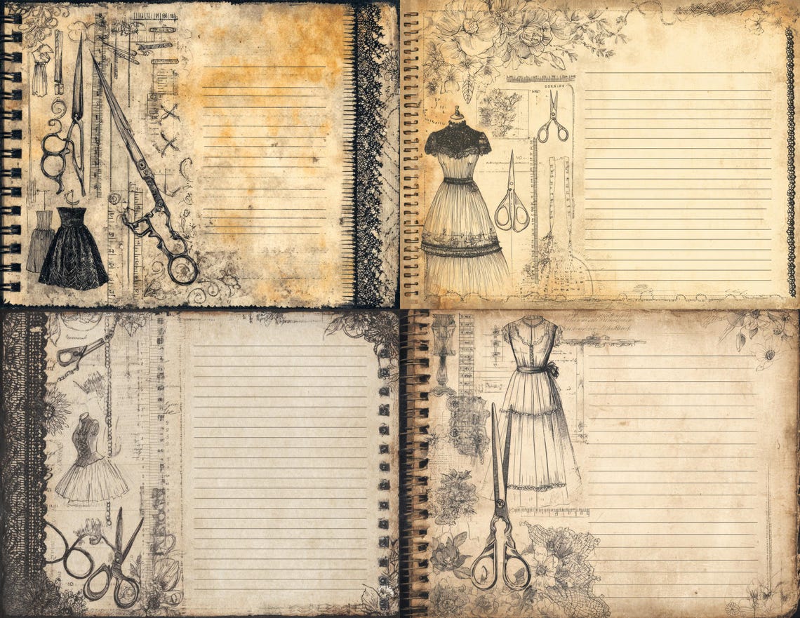 Sewing Junk Journal Pages With Vintage Dress Patterns Tape Measures ...