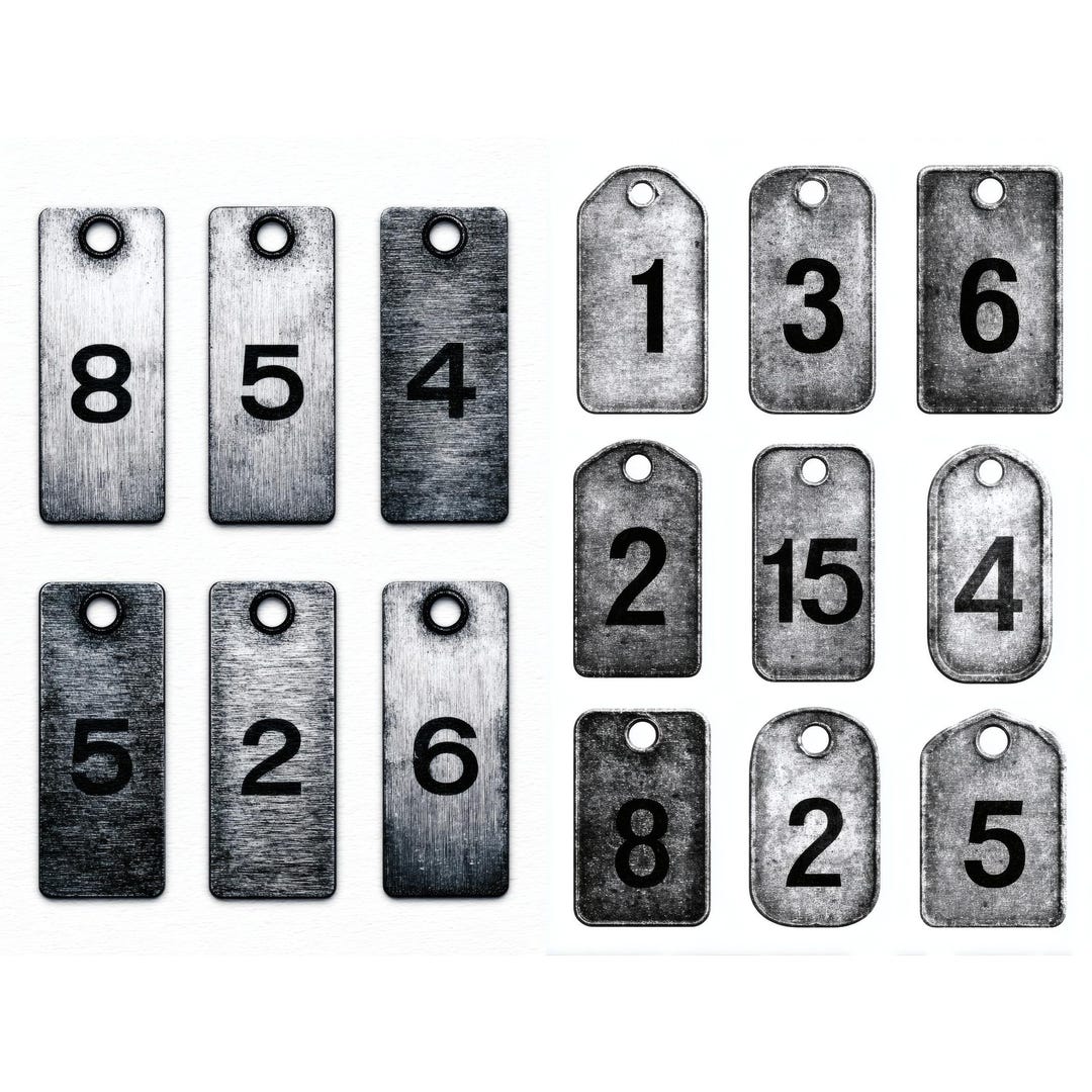 Silver Number Tags Industrial Steampunk Labels Printable Metallic ...