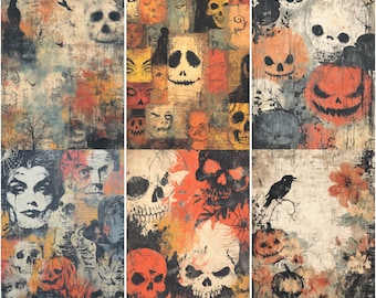 Vintage Halloween Junk Journal Pages, Spooky Scrapbook Paper, Printable Halloween Ephemera, Dark Retro Journal Sheets, Junk Journal Kit