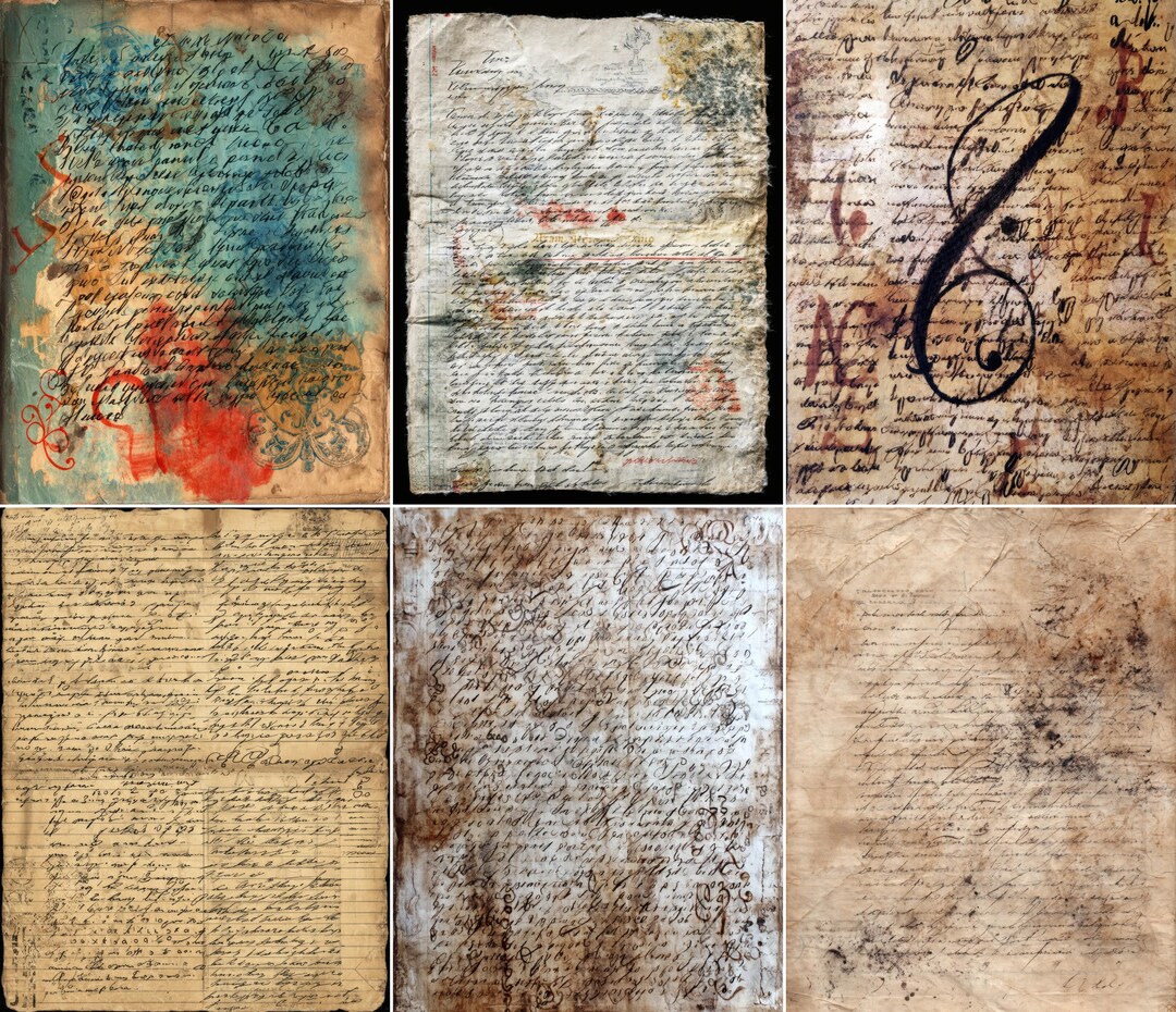 52 Vintage Letter Pages, Asemic Script Junk Journal Kit, Journal ...