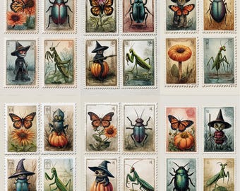 Vintage-Insektenstempelset, Vintage-Ephemera, druckbare Collage-Bögen, Kartenverzierungen, Papierbastelvorlagen, digitaler Download