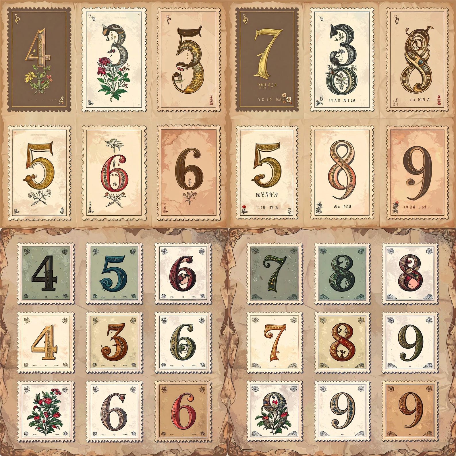 Number Postage Stamps Collage Sheet for Junk Journal Printable Ephemera ...