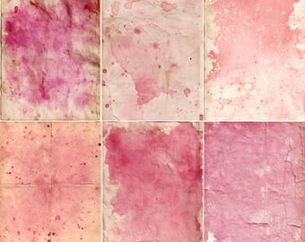 52 Vintage Pink Tea Coffee Stained Pages, 1800s Distressed Junk Journal Pages, Pink Scrapbook Pages, Junk Journal Kit, Digital Download