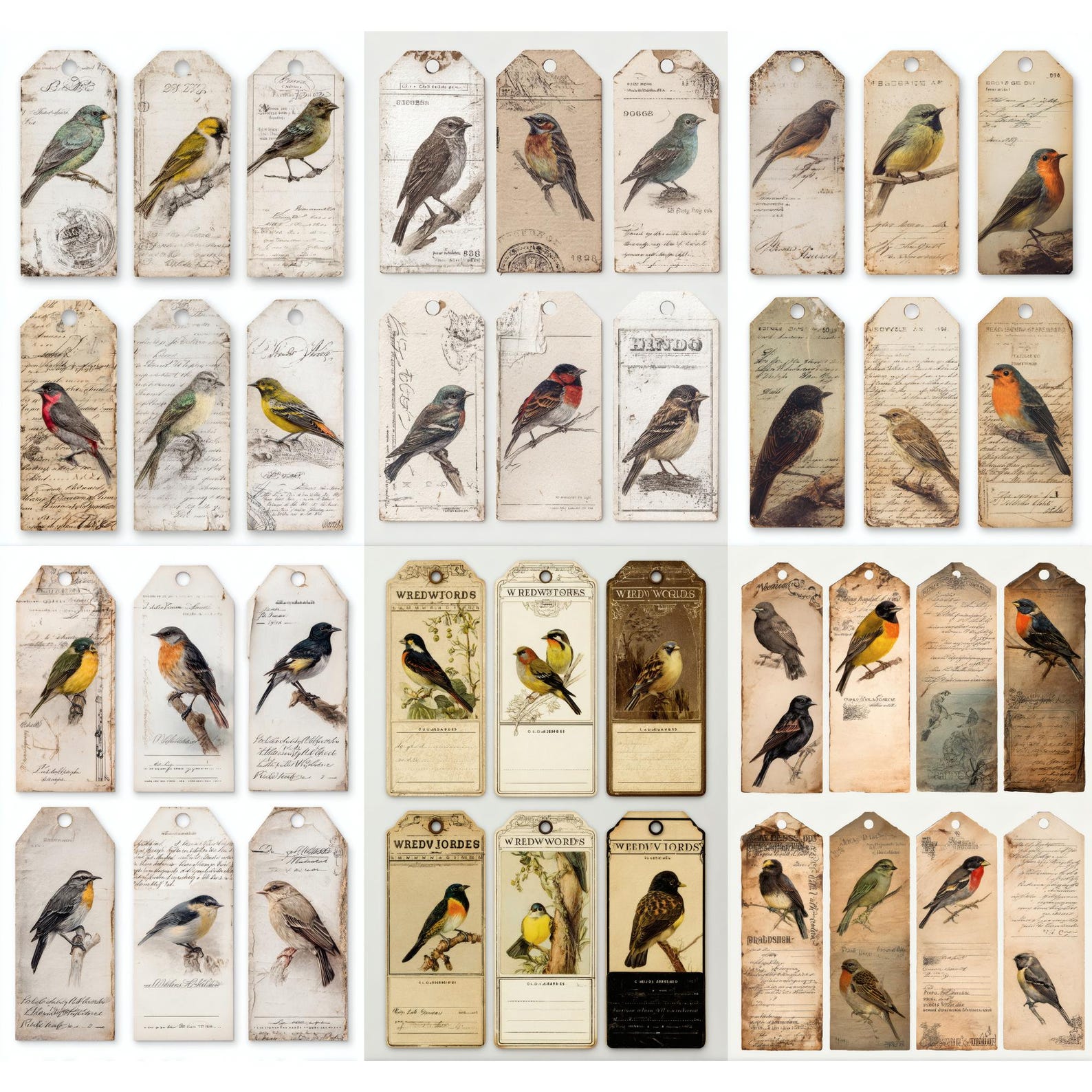 Bird Pocket Labels Printable, Vintage Bird Ephemera, Junk Journal ...