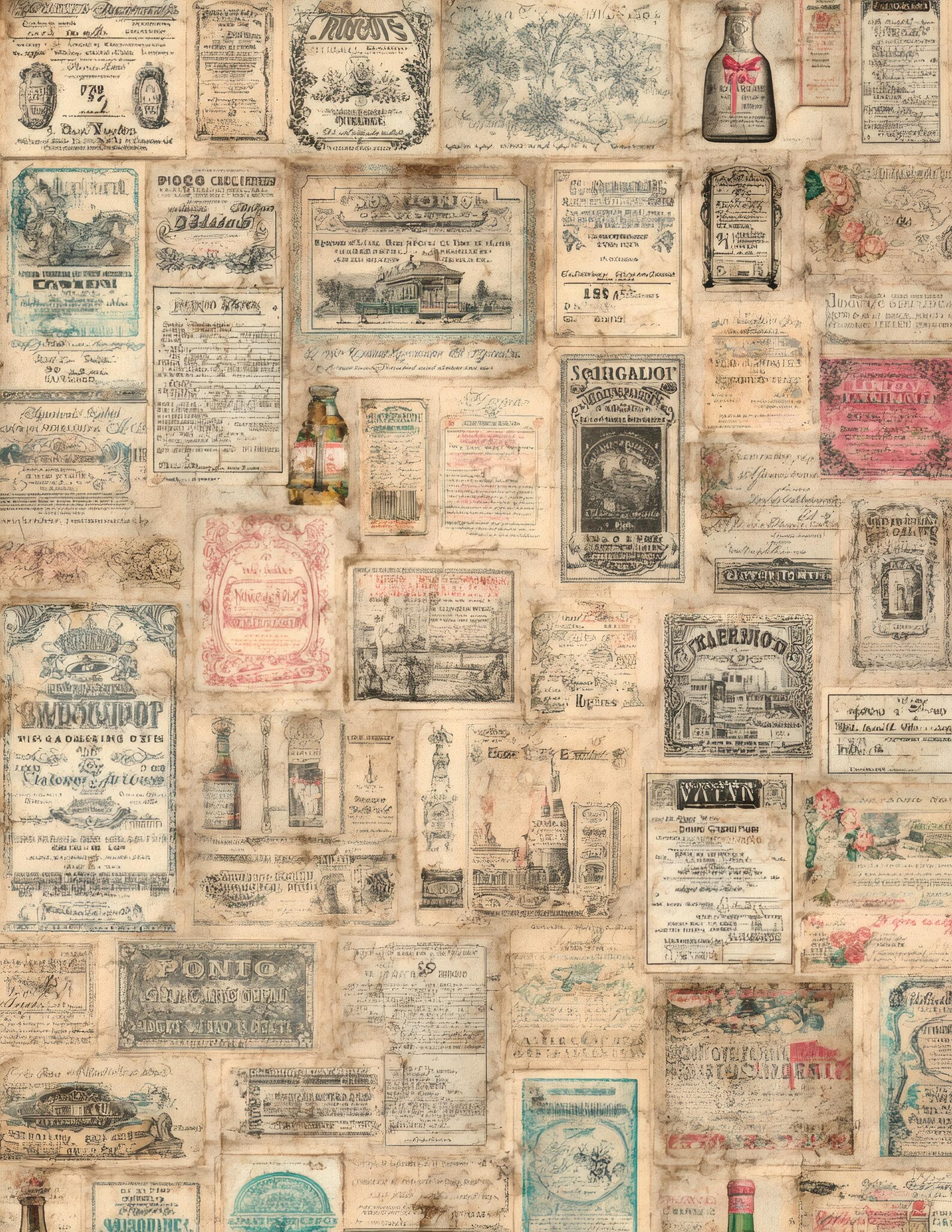Vintage Library & Catalog Card Ephemera Printable, Aged Paper Collage ...