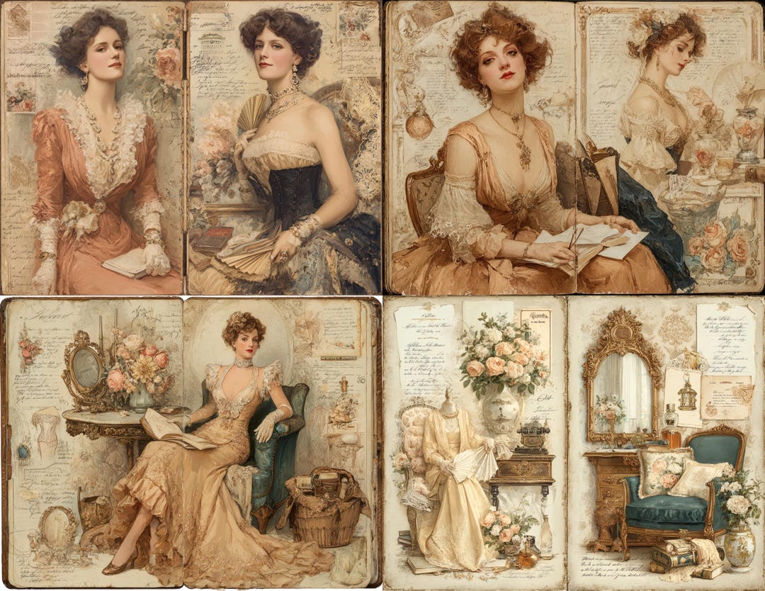 Lavish Victorian Junk Journal Kit, 38 Vintage Lady Ephemera Pages ...