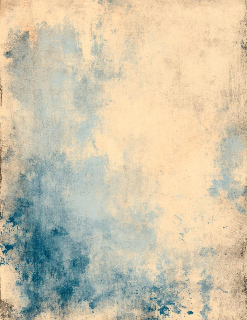 以下が含まれることがあります： ベージュを基調とし、水彩画のような青色のアクセントが施された、ヴィンテージスタイルのテクスチャード背景。 擦り切れたような外観で、飛沫や筆致が施され、使い古されたような美しさを醸し出しています。
