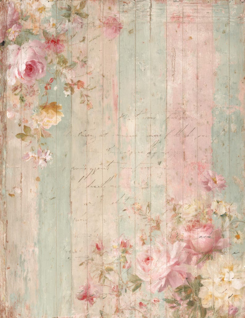 Green Floral Junk Journal Pages, Vintage Shabby Chic Pages, Pastel ...