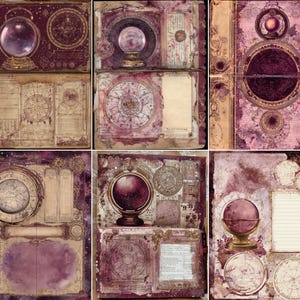 38 Tarot Oracle-pagina's, Maroon Divination Junk Journal Kit, Moonlit Border Journal Paper Pack, Mystic Scrapbook afdrukbaar, digitale download
