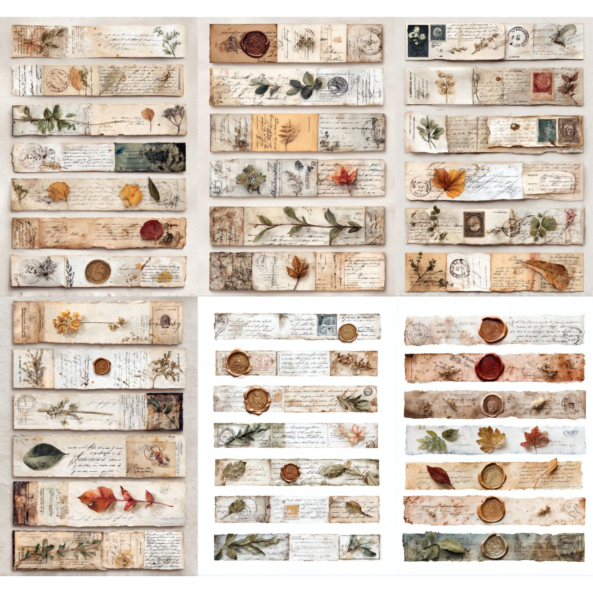 Vintage Washi Tape Printables, Junk Journal Tape Strips, Watercolor ...