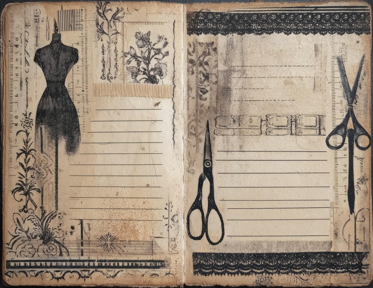 Sewing Junk Journal Pages With Vintage Dress Patterns Tape Measures ...
