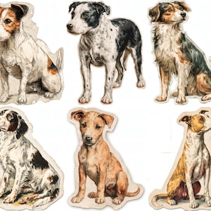 24 Vintage Dog Ephemera Pieces, Animal Fussy Cuts for Junk Journal, Pet Theme Cut Shapes, Scrapbook Supplies, Digital Download