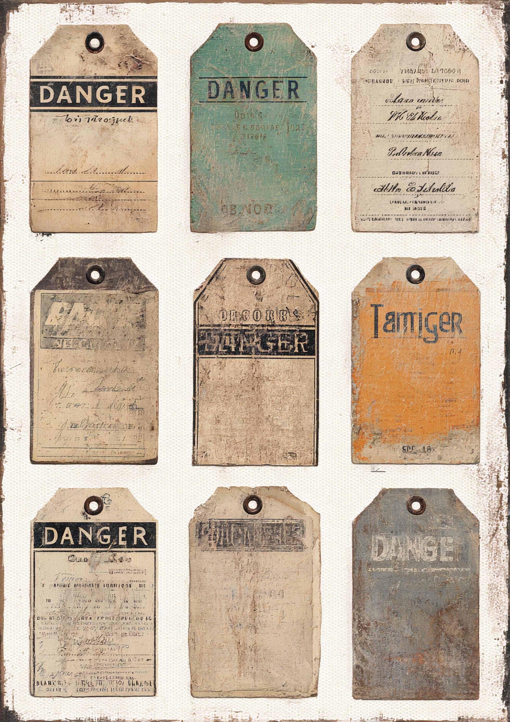 Danger Industrial Grunge Labels and Tags, Warning Style Ephemera ...