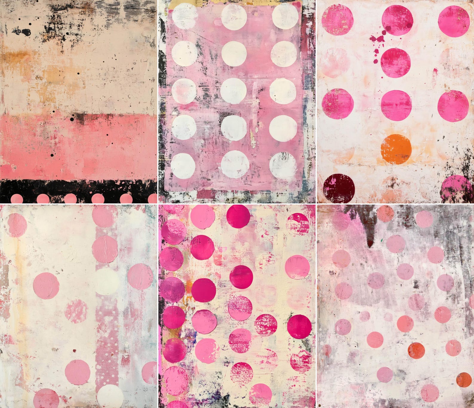 52 Pink Polka Dot Pages, Distressed Pink Junk Journal Pages, Grunge ...