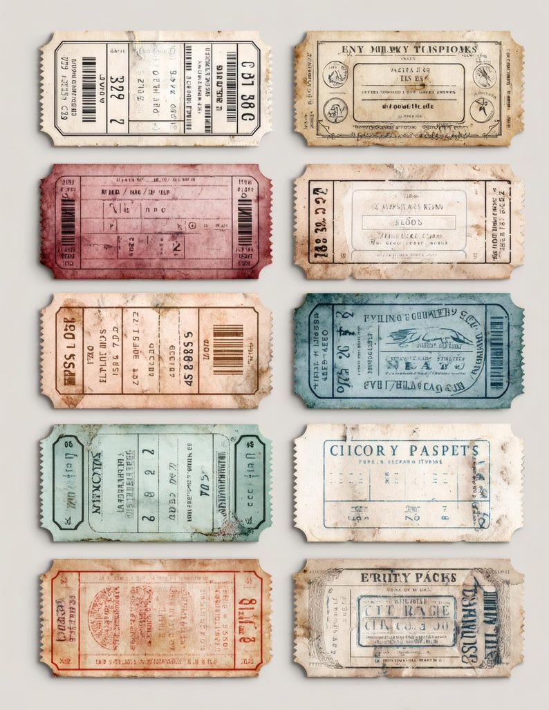 Retro Style Ticket Circus Ticket Printable, Retro Admission Pass Collage Sheet, Junk ...