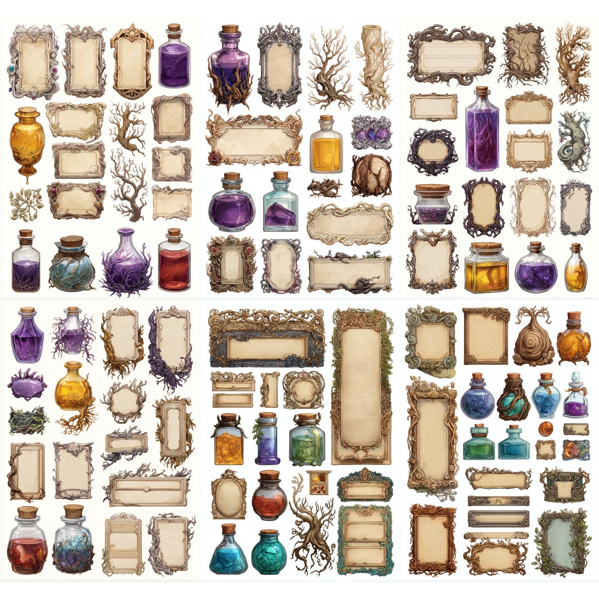 Rpg Inventory Ui Frame Witchy Game UI Elements and Frames, Fantasy Potion Labels, Mystical ...