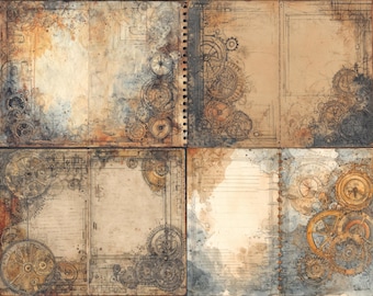 Victorian Junk Journal Kit, 42 Printable Pages, Steampunk Scrapbook Paper, Vintage Mechanical Ephemera
