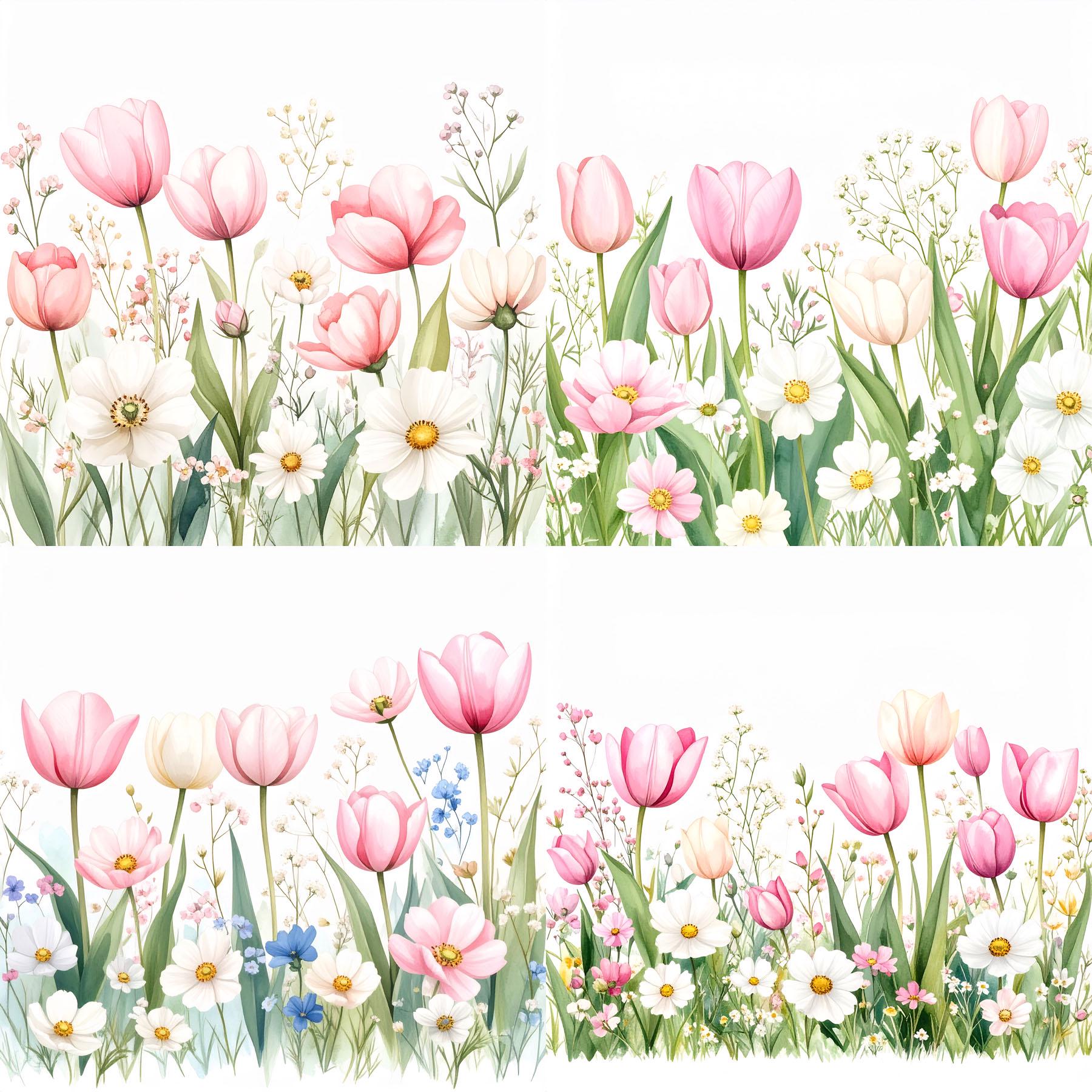 12 Spring Pink Tulip Watercolor Flower Clipart Pastel Wildflower ...