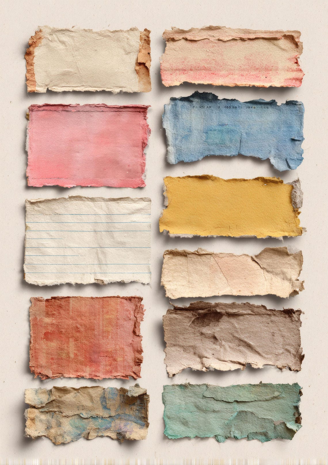 Industrial Torn Paper Labels, Vintage Blueprint Ephemera, Ripped ...
