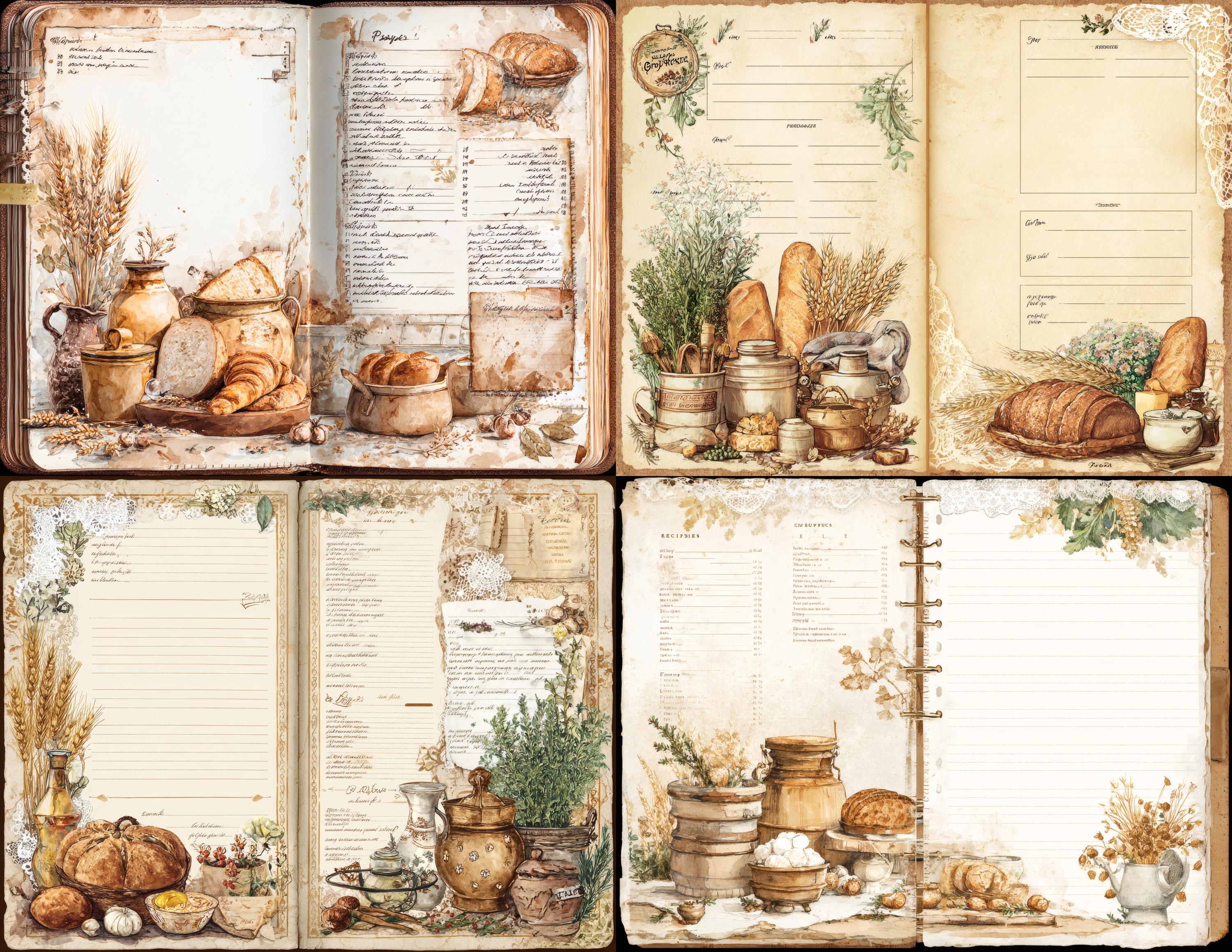 Vintage Recipe Junk Journal Kit, 40 Printable Kitchen Pages With Bread ...