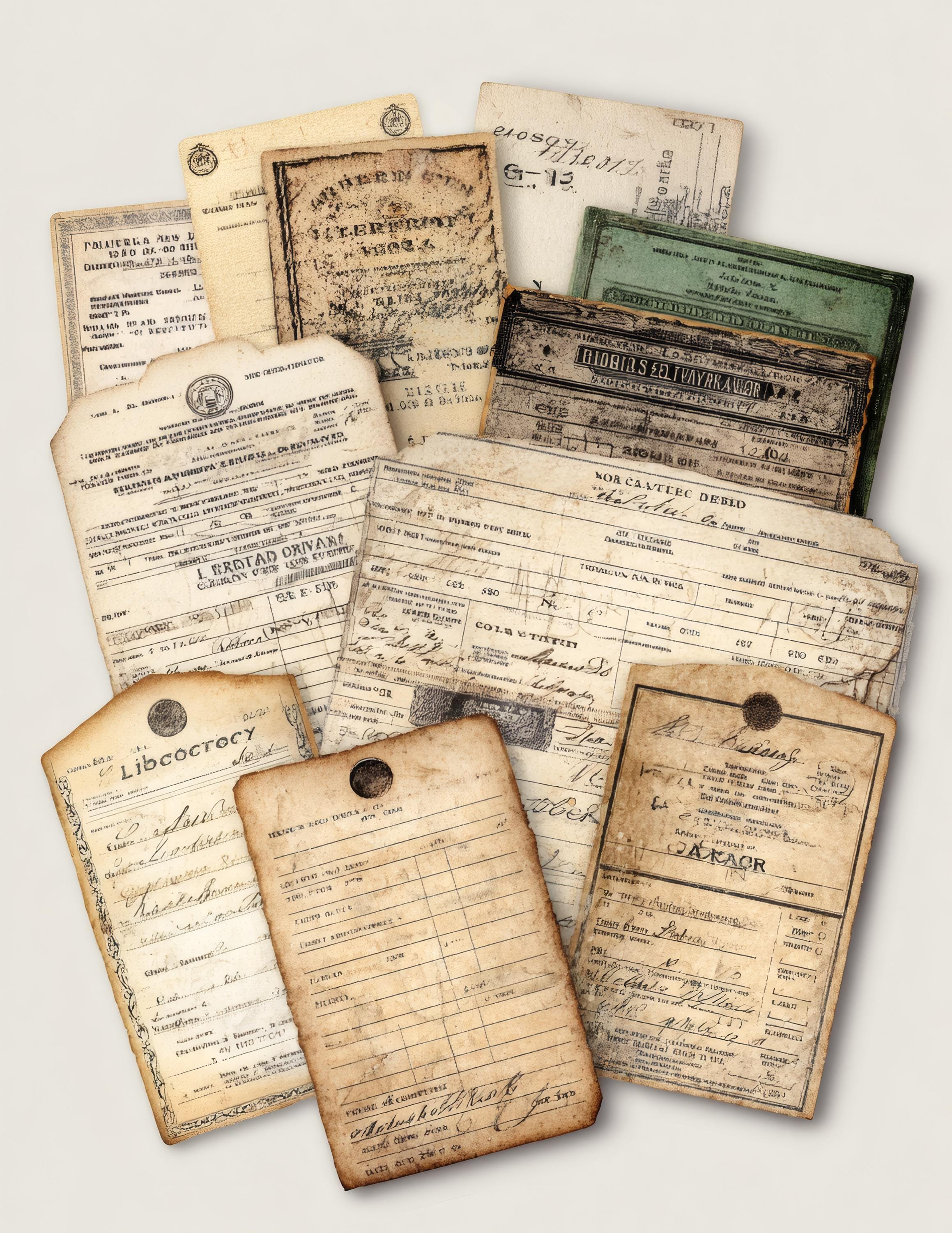 Vintage Library & Catalog Card Ephemera Printable, Aged Paper Collage ...
