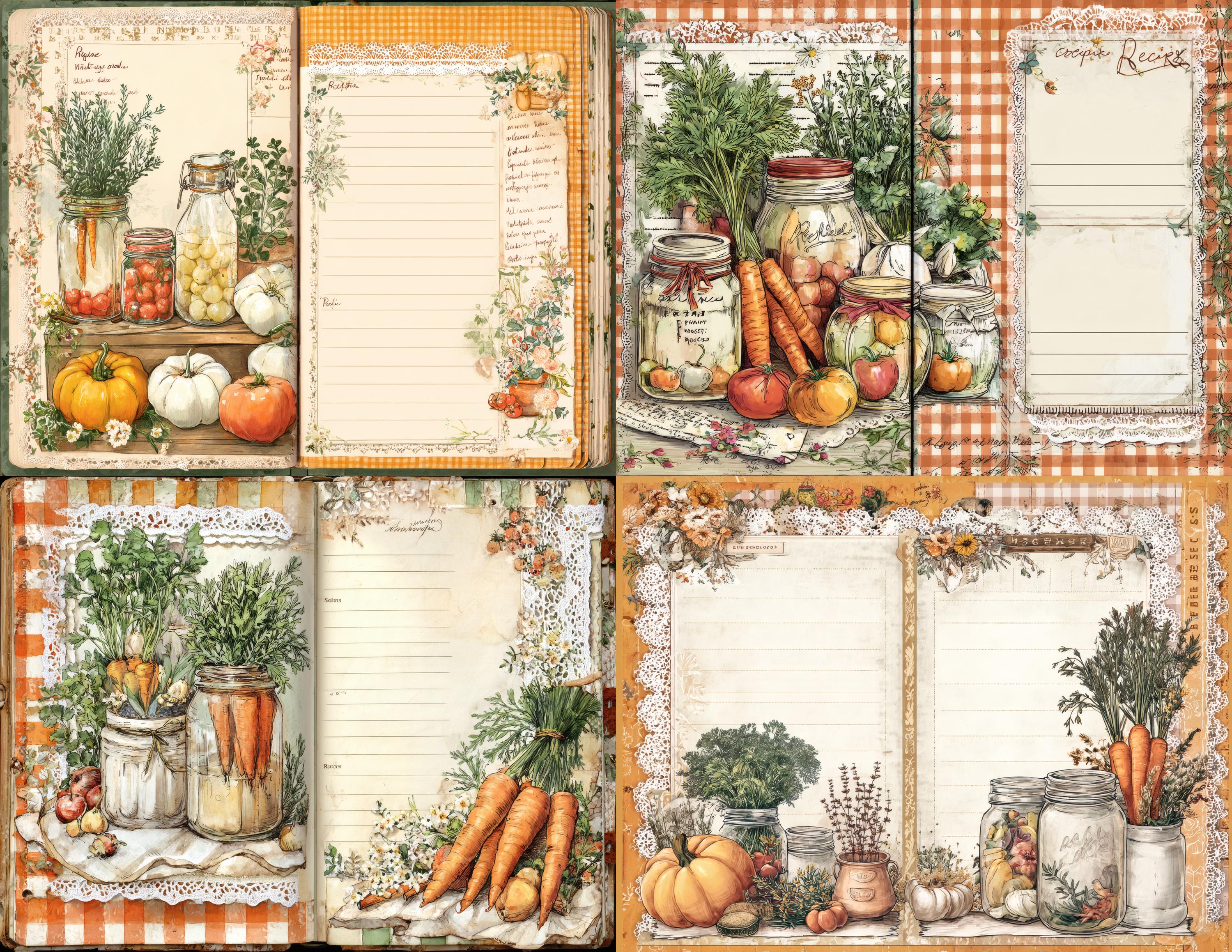 Rustic Recipe Pages Junk Journal Kit, 40 Rustic Garden Pantry Recipe Printable Pages ...
