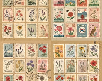 Vintage Floral Stamps – Wildflowers Ephemera Sheets for Junk Journals, Floral Ephemera, Botanical Collage, Scrapbooking, Crafts, (20 Pages)