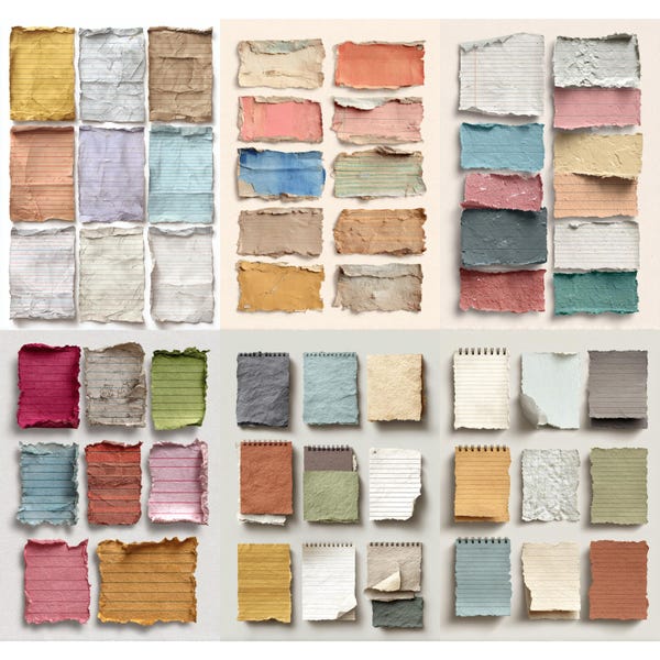 Etichette in carta strappata per quaderni, set di etichette per diari vintage, effimeri di diari spazzatura, etichette in stile carta strappata, cancelleria a griglia e a righe