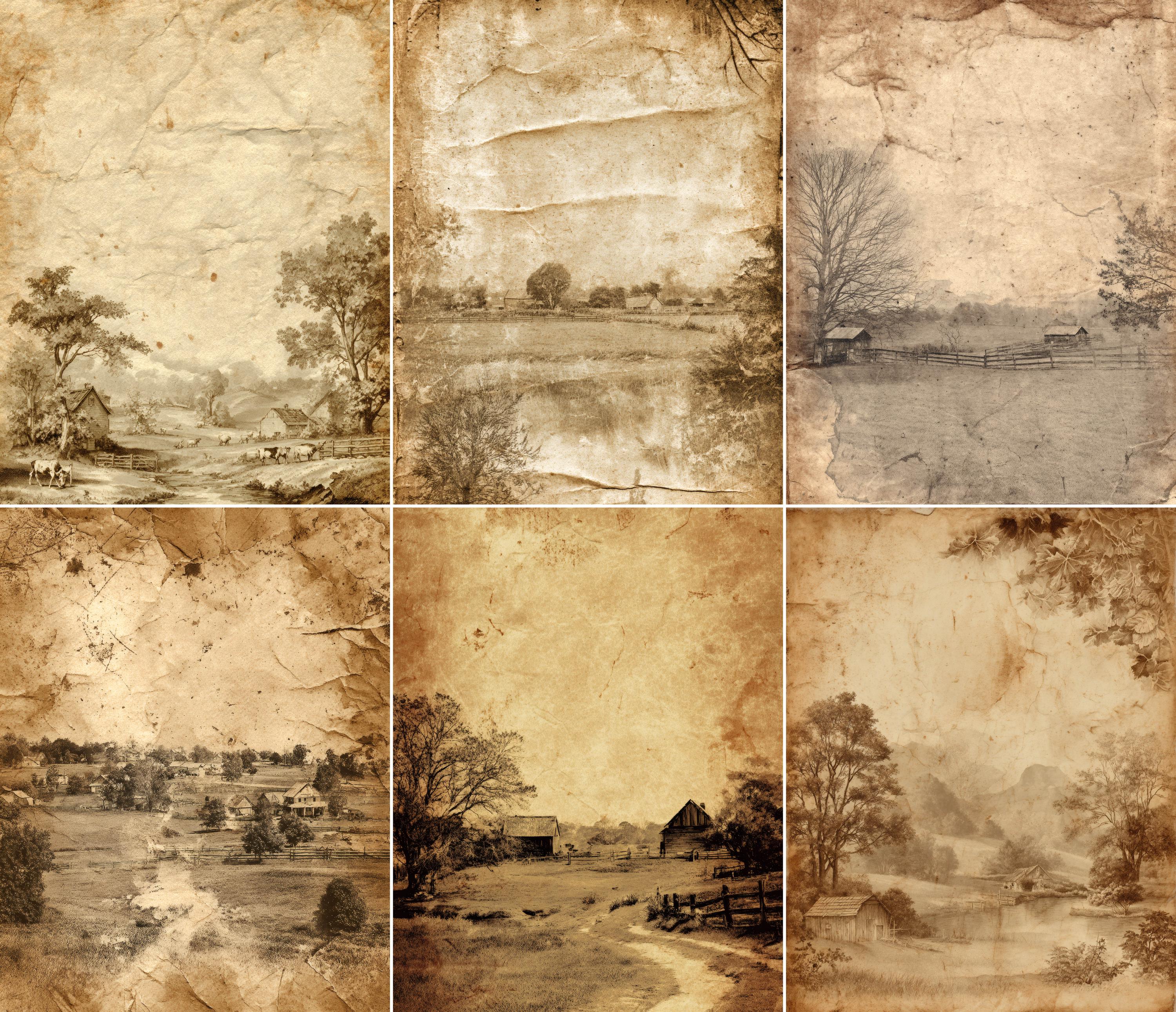 52 Farm Landscape Junk Journal Pages, Vintage Farm Printable Paper ...