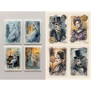 Halloween gothic maskerade postzegels afdrukbare griezelige vintage ephemera spookachtig masker vampierpest dokter vampier junk dagboek stickers