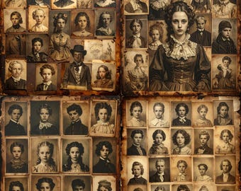 12 Vintage Damaged Photo Collages, Distressed Collage Backgrounds, Printable Scrapbook Paper, Journal Making Supplies, Digital Download