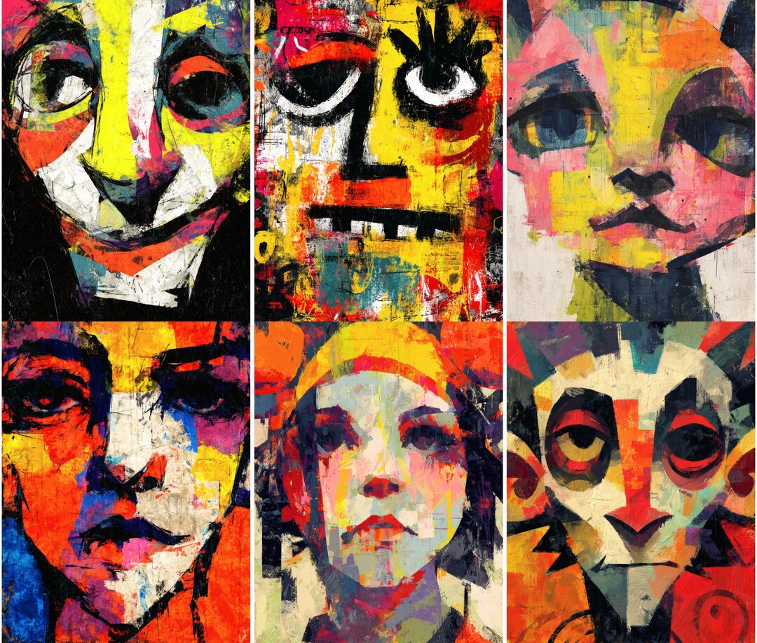 Abstract Expressionist Collage Pages, Cubist Pop Art Female Portraits ...