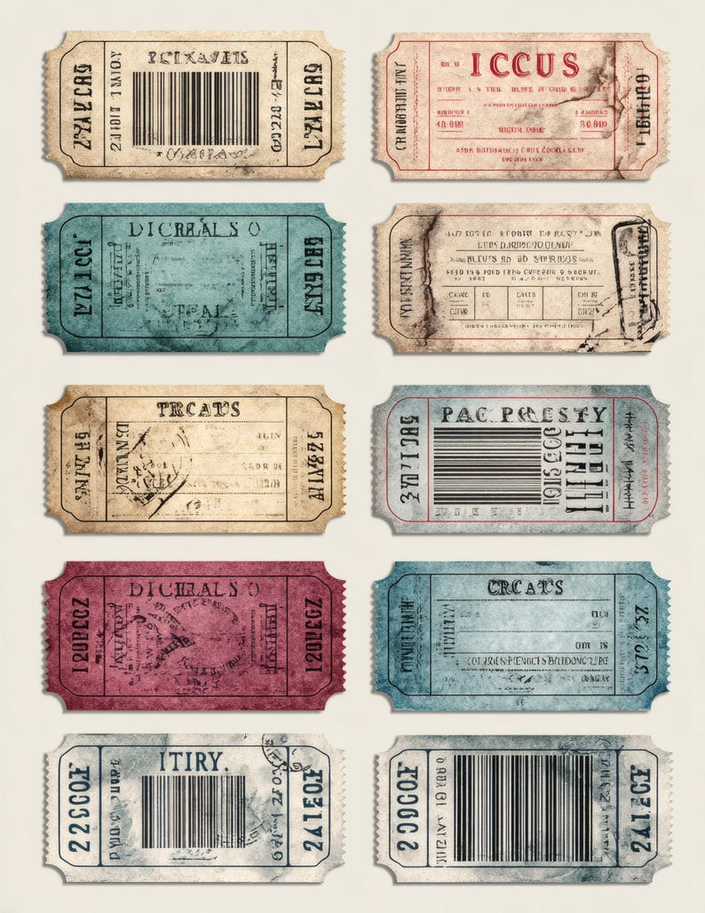 Retro Style Ticket Circus Ticket Printable, Retro Admission Pass Collage Sheet, Junk ...