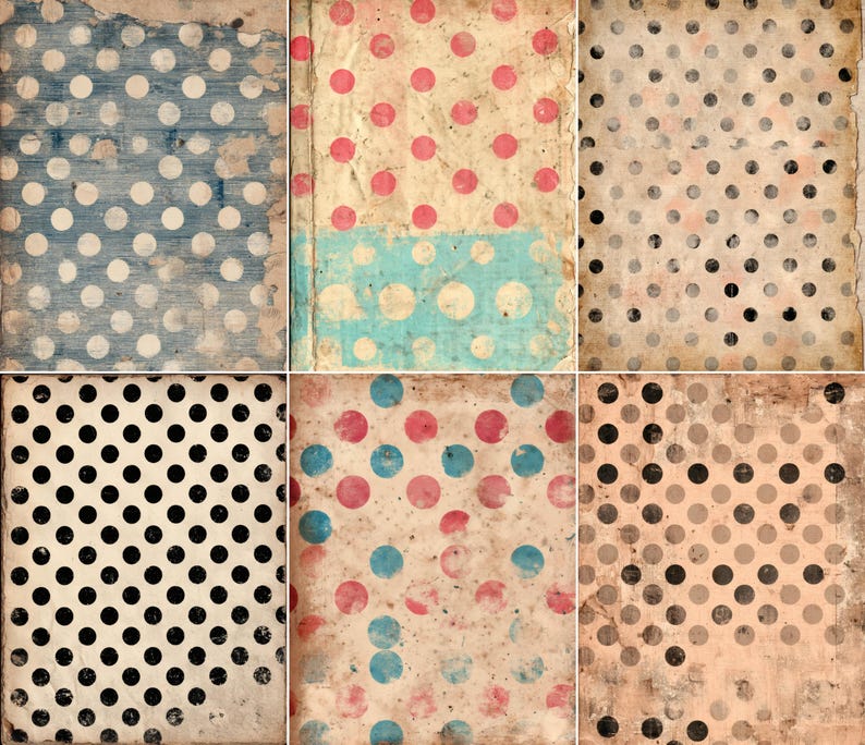 60 Pages Vintage Polka Dot Paper Pack, Junk Journal Kit Printable ...